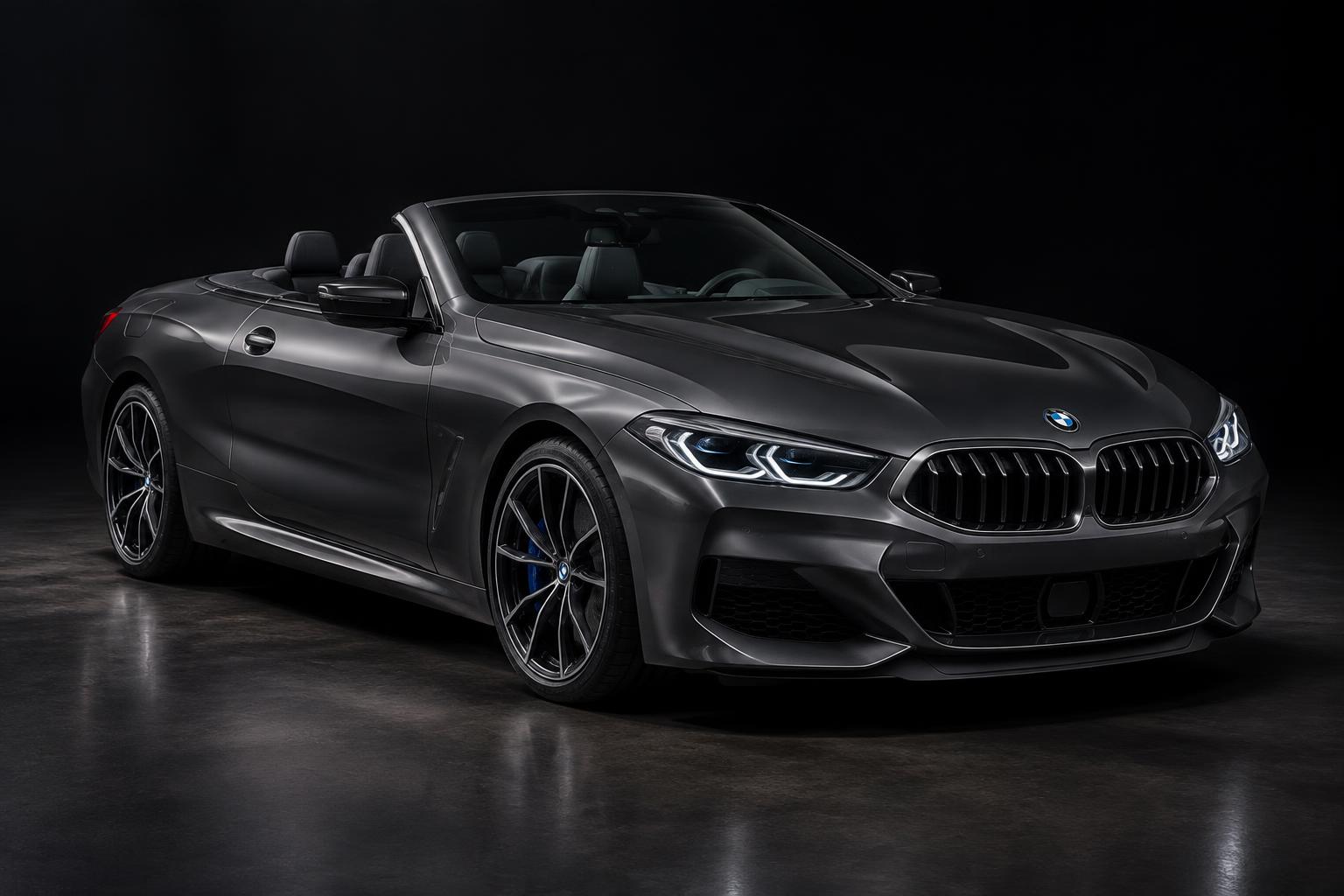 Illustrative dark grey BMW 8 Series two-door convertible