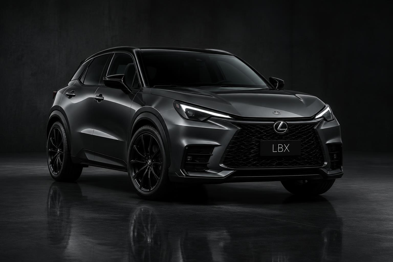 Illustrative dark grey Lexus LBX compact performance hatchback