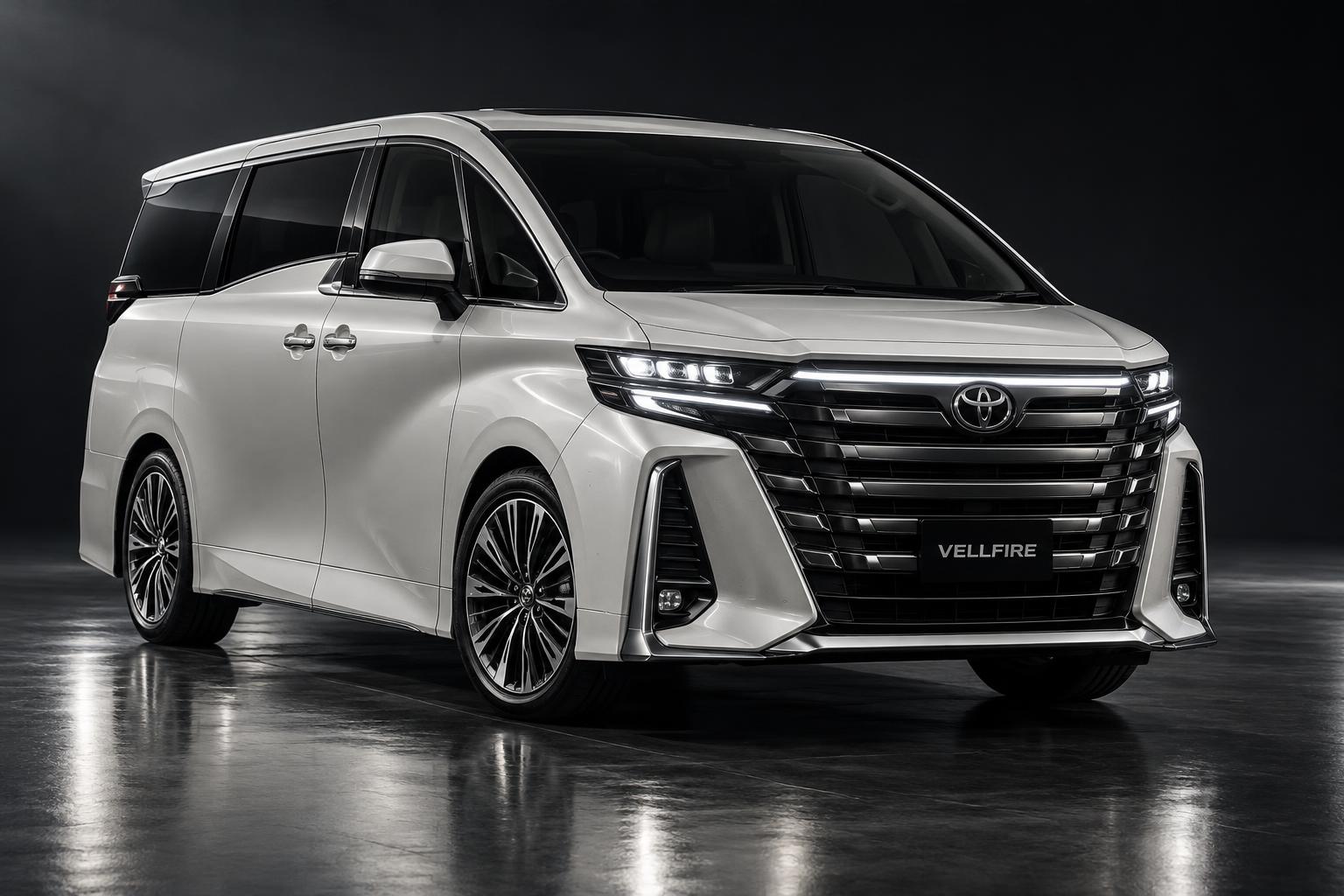 Illustrative pearl white Toyota Vellfire new-generation luxury people mover